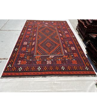 412x273 cm Handgewebt afghanisch Kelim Orientteppich Orange Wolle