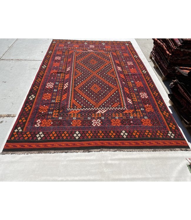 412x273 cm Handmade Afghan Kilim Area Rug Orange Color Wool Carpet