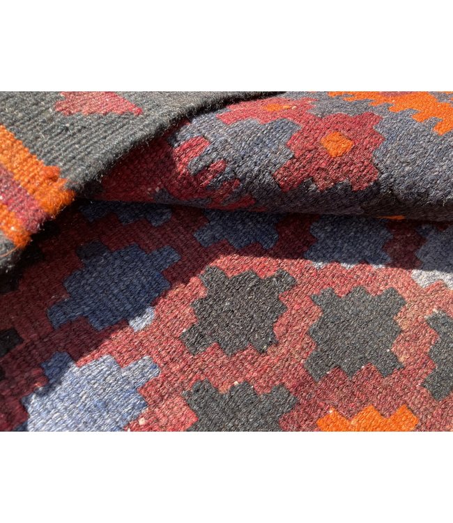 290x180 cm Handgemaakt Wollen Kelim Tapijt Oranje Kleur Vloerkleed