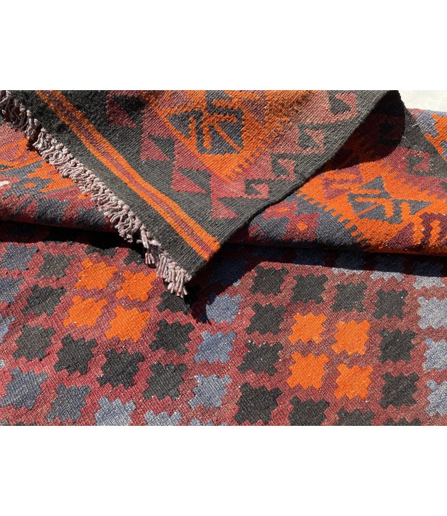 290x180 cm Handmade Afghan Kilim Area Rug Orange Color Wool Carpet