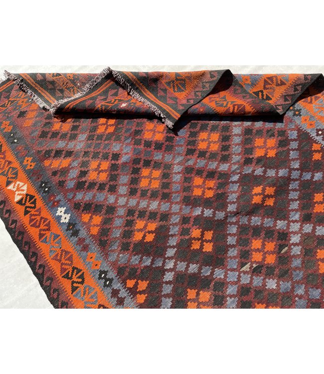 290x180 cm Handgemaakt Wollen Kelim Tapijt Oranje Kleur Vloerkleed