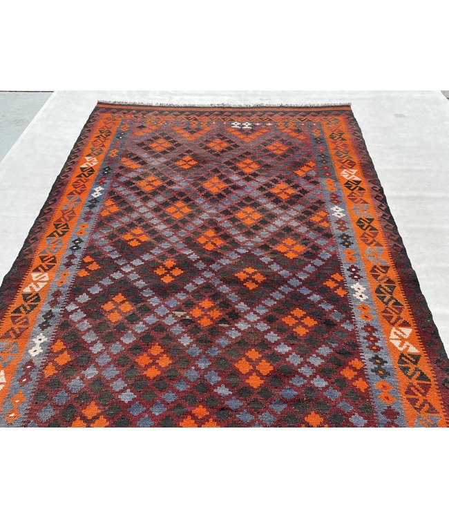290x180 cm Handmade Afghan Kilim Area Rug Orange Color Wool Carpet