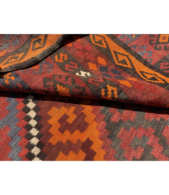 449x266 cm Handgewebt afghanisch Kelim Orientteppich Rot Wolle