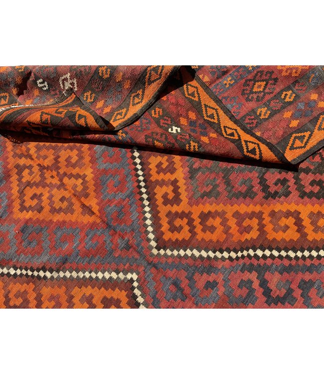 449x266 cm Handgemaakt Wollen Kelim Tapijt Oranje Kleur Vloerkleed