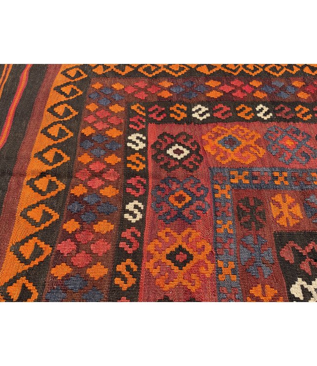 449x266 cm Handgewebt afghanisch Kelim Orientteppich Rot Wolle