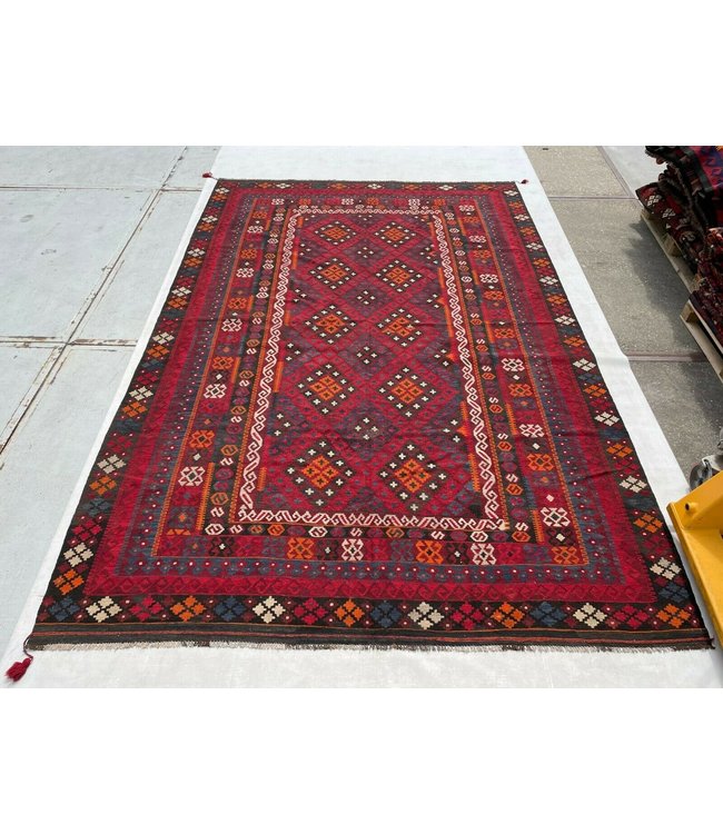 396x263 cm Handgewebte Orientalisch Wolle Kelim Teppich