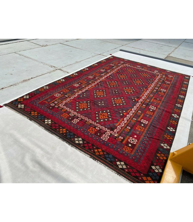 396x263 cm Handgewebte Orientalisch Wolle Kelim Teppich