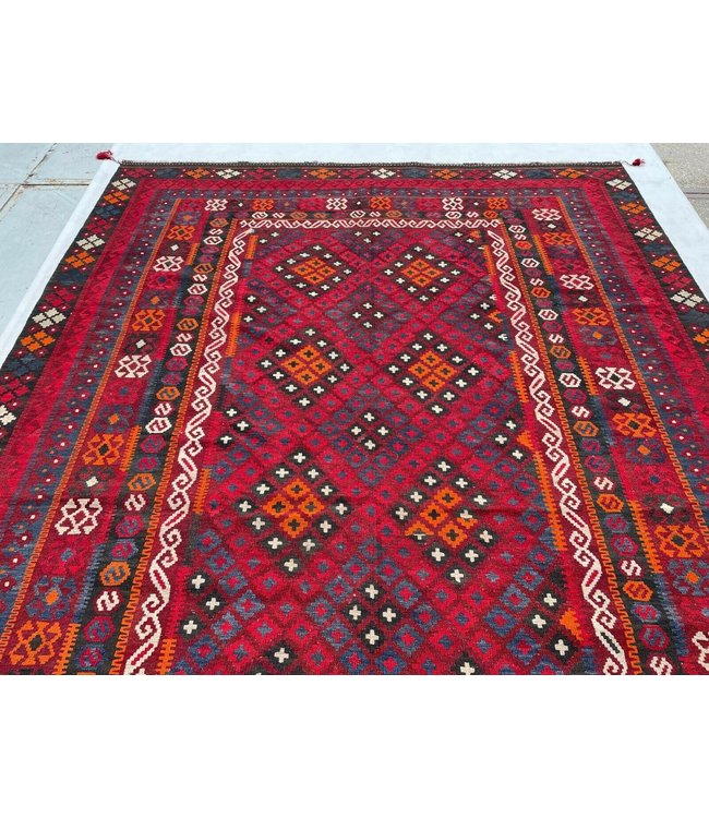 396x263 cm Hand Woven Afghan Wool Kilim Area Rug