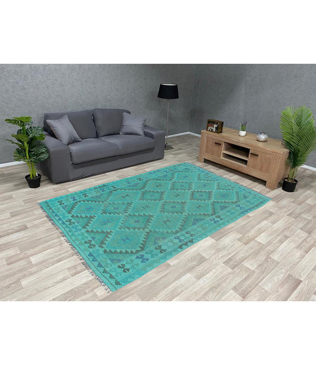 Hand Woven Afghan Wool Kilim Area Rug 203X140cm