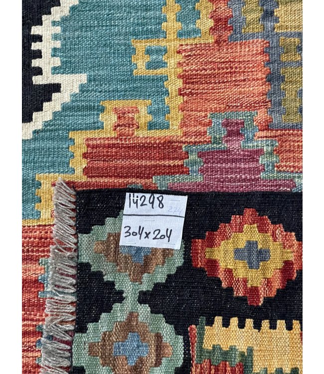 304x204 cm Handmade Afghan Kilim Area Rug Wool Carpet