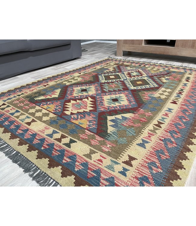 Hand Woven Afghan Wool Kilim Area Rug 200x153 cm