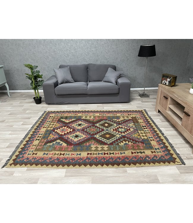 Hand Woven Afghan Wool Kilim Area Rug 200x153 cm