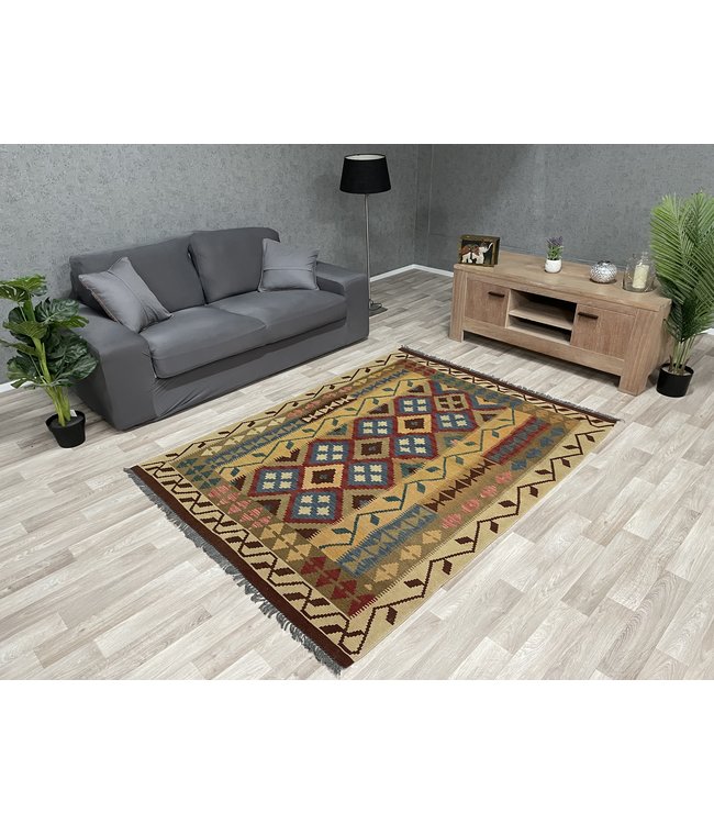 Handgewebte Orientalisch Wolle Kelim Teppich 203x151 cm