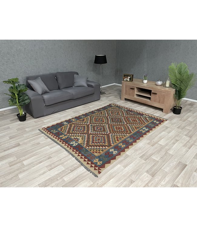 201x148 cm Hand Woven Afghan Wool Kilim Area Rug