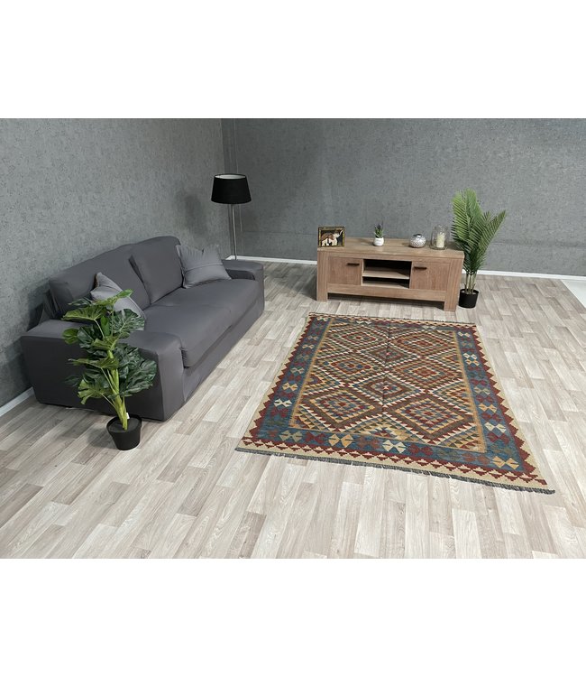 201x148 cm Hand Woven Afghan Wool Kilim Area Rug