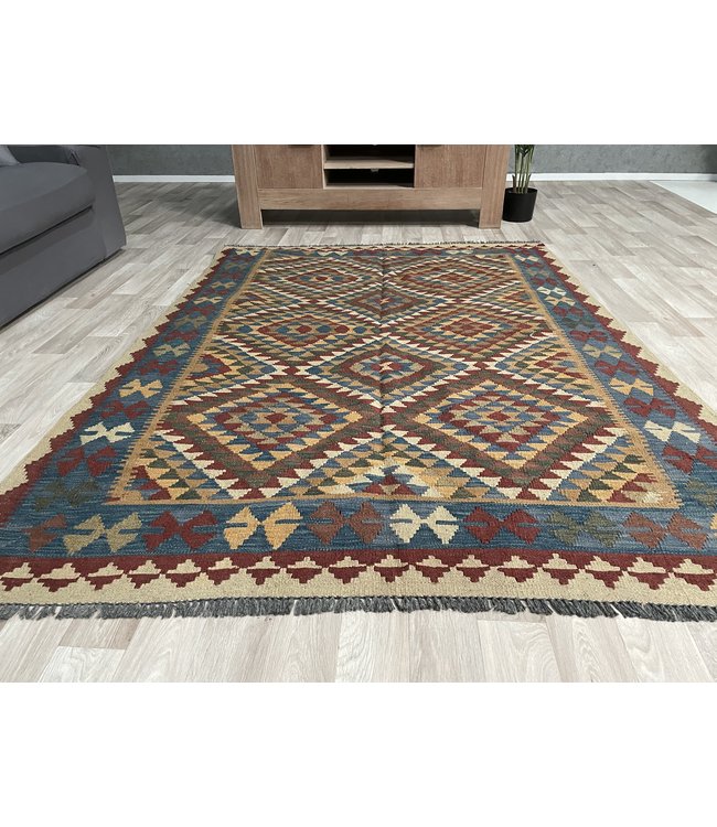 201x148 cm Handgewebte Orientalisch Wolle Kelim Teppich