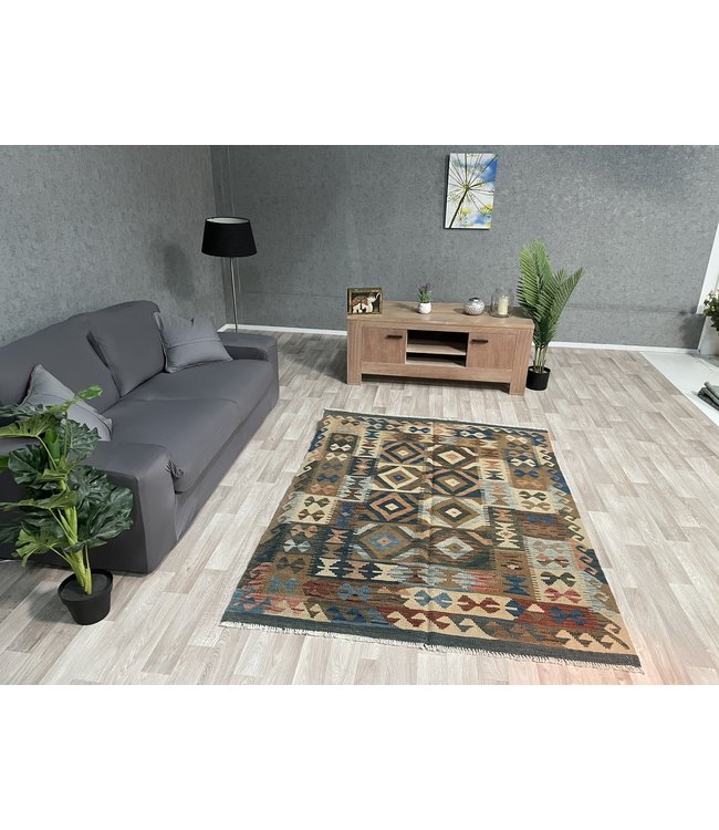 Handgemaakt Oosters Kelim Wol Vloerkleed 192x145 cm