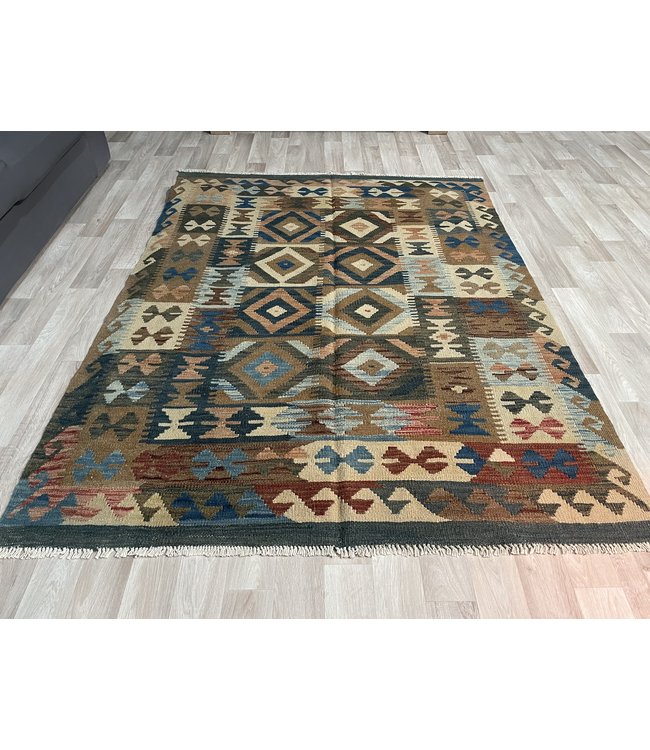 Hand Woven Afghan Wool Kilim Area Rug 192x145 cm