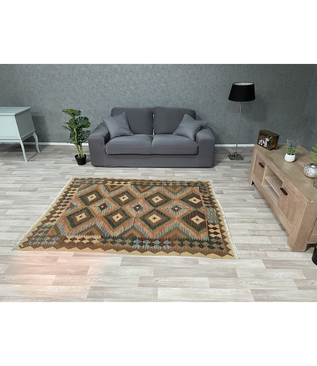 Hand Woven Afghan Wool Kilim Area Rug 195x144 cm