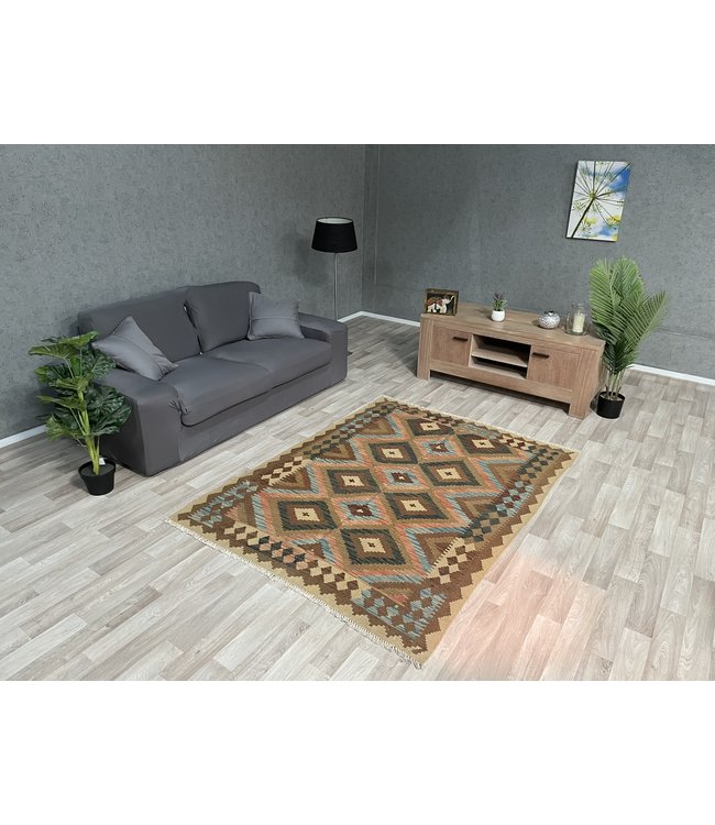 Handgemaakt Oosters Kelim Wol Vloerkleed 195x144 cm