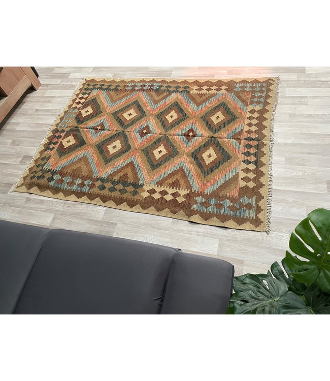 Handgewebte Orientalisch Wolle Kelim Teppich 195x144 cm