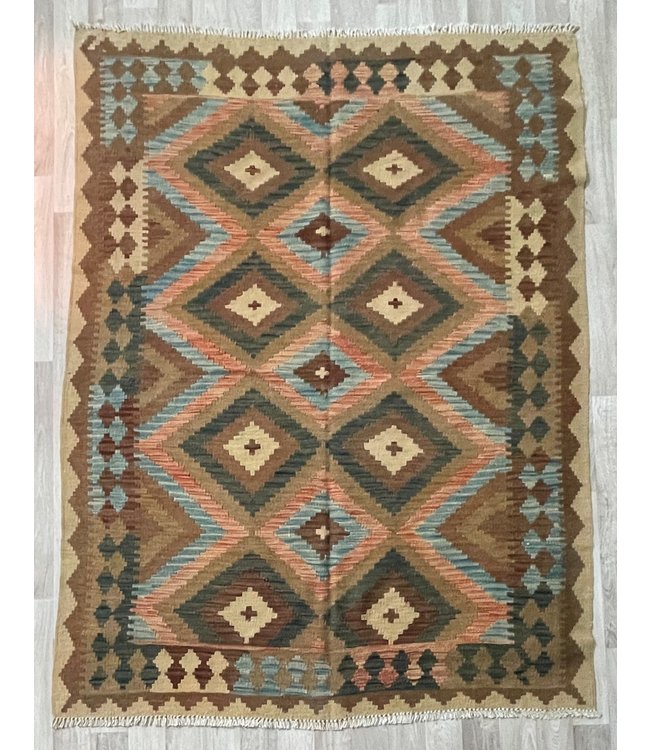 Handgemaakt Oosters Kelim Wol Vloerkleed 195x144 cm