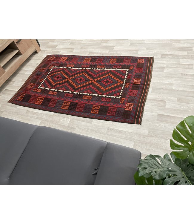 Handgemaakt Oosters Kelim Wol Vloerkleed 197 x 124 cm