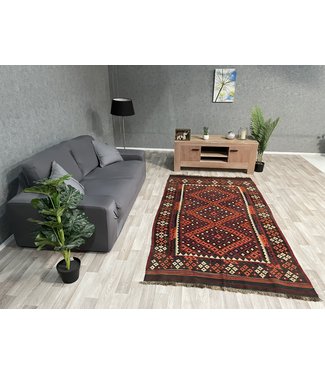 Hand Woven Afghan Wool Kilim Area Rug 239 x 116 cm (7'10 x 3'9) feet