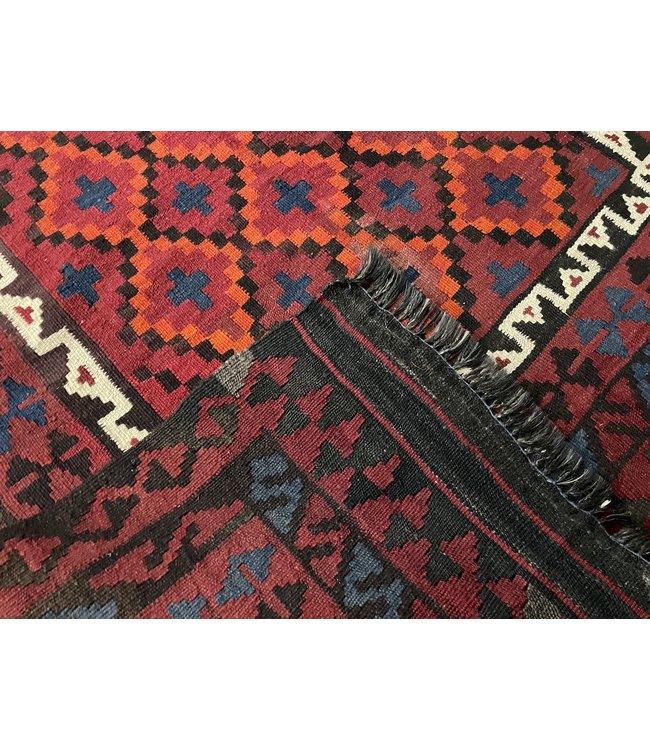 Hand Woven Afghan Wool Kilim Area Rug 225 x 114 cm (7'4 x 3'8) feet