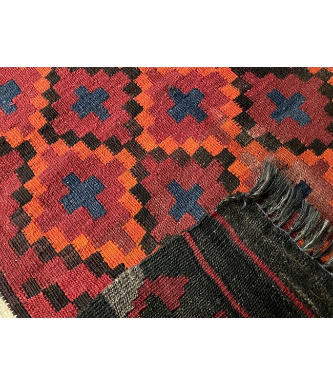 Hand Woven Afghan Wool Kilim Area Rug 225 x 114 cm (7'4 x 3'8) feet