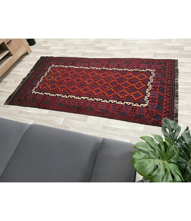 Hand Woven Afghan Wool Kilim Area Rug 225 x 114 cm (7'4 x 3'8) feet