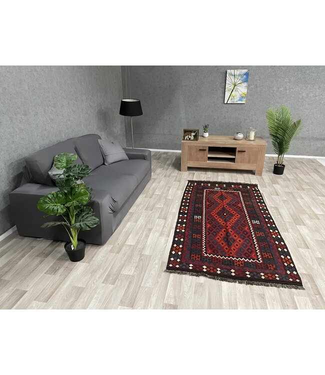 Hand Woven Afghan Wool Kilim Area Rug 209 x 101 cm( 6'10 x 3'3) feet