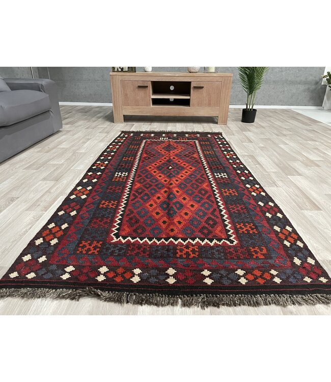 Hand Woven Afghan Wool Kilim Area Rug 209 x 101 cm( 6'10 x 3'3) feet