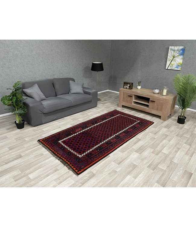Hand Woven Afghan Wool Kilim Area Rug 219 x 111 cm (7'2 x 3'7) feet