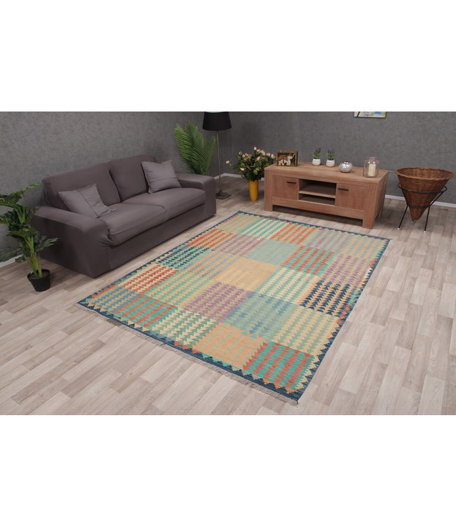 245x184 cm Handgemacht modern Wolle Kelim Teppich Orientteppich