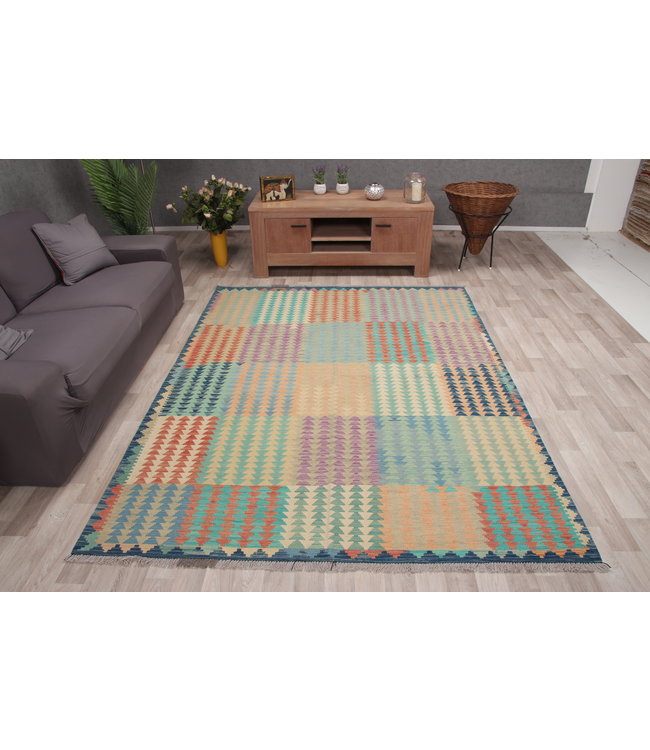 245x184 cm Handgemacht modern Wolle Kelim Teppich Orientteppich