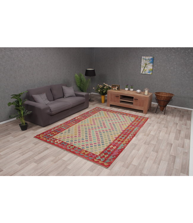 247x172 cm Handgeweven modern Kelim Tapijt Wol