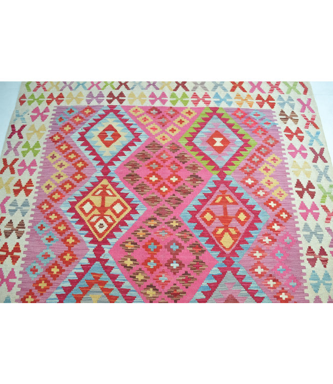 192x155 cm Handgeweven Kelim Tapijt Wol