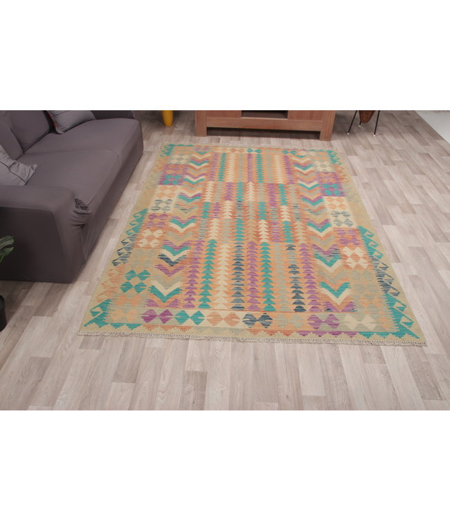 241x166 cm Handgemacht Wolle Kelim Teppich Orientteppich