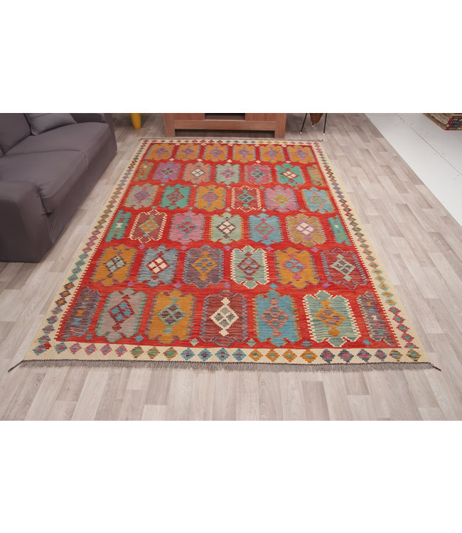 296x200 cm Handgemacht Wolle Kelim Teppich Orientteppich