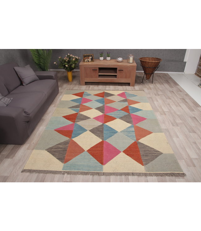 239x181 cm Handgemacht modern Wolle Kelim Teppich Orientteppich