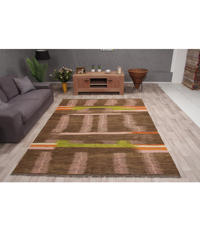 257x200 cm Handgeweven modern Kelim Tapijt Wol