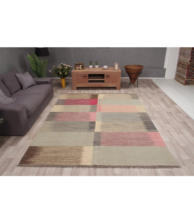 260x198 cm Handmade Afghan modern Kilim Area Rug Wool Carpet