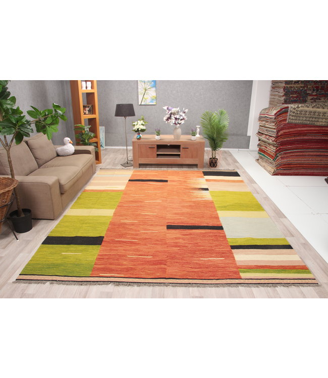 305x254cm Handmade Afghan modern Kilim Area Rug Wool Carpet