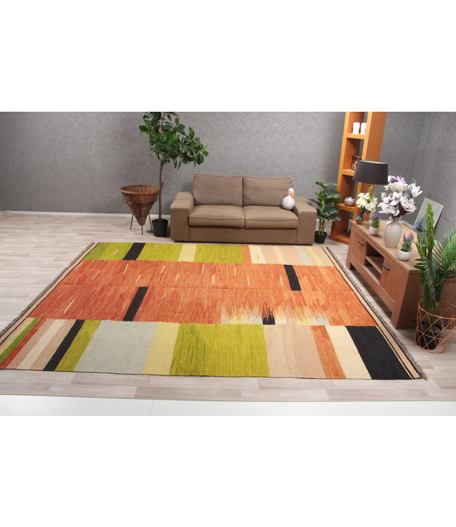 305x254cm Handmade Afghan modern Kilim Area Rug Wool Carpet