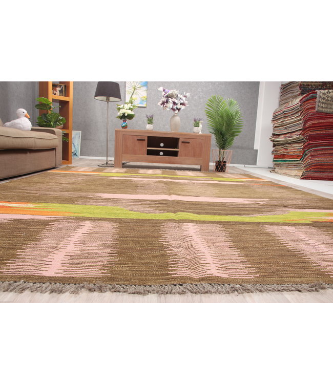 307x252cm Handmade Afghan modern Kilim Area Rug Wool Carpet