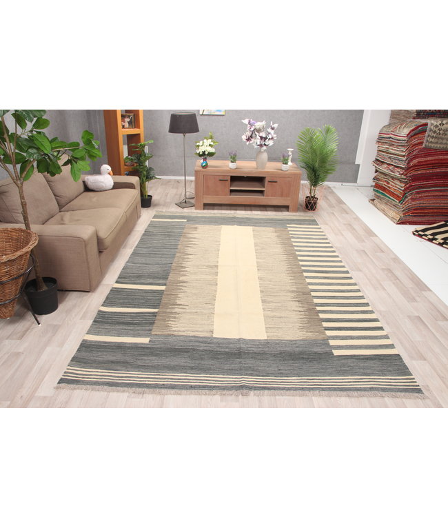 297x205cm Handgeweven modern Kelim Tapijt Wol