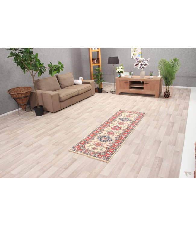 188x65 cm Handgeknoopt Kazak Vloerkleed Wollen Loper Tapijt