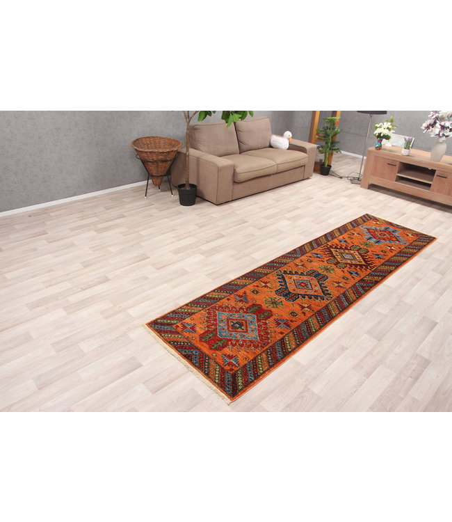 296x81 cm Handgeknoopt Kazak Vloerkleed Wollen Loper Tapijt