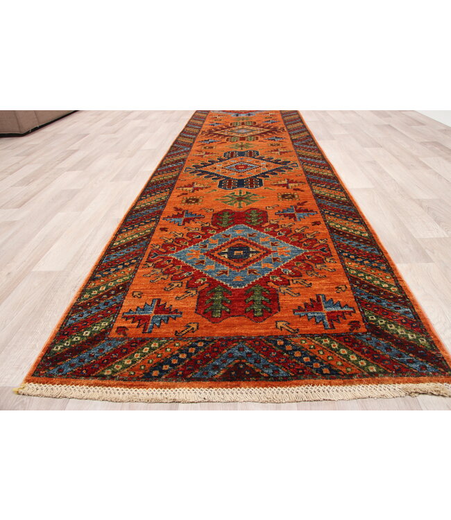 296x81 cm Handgeknoopt Kazak Vloerkleed Wollen Loper Tapijt